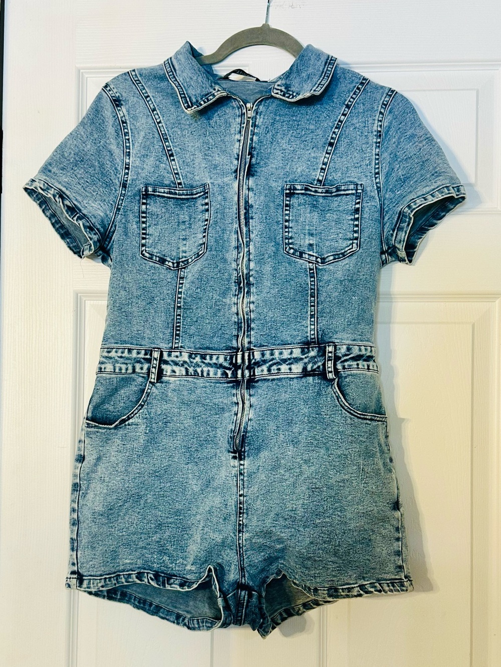 Lucky & Blessed Light Blue Denim Short Sleeve Romper